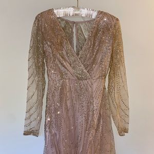 Hello Molly Sparkly Long Sleeve Champagne Dress